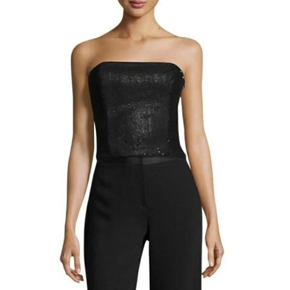 NWT HALSTON HERITAGE Sz 2 BLACK SEQUIN STRAPLESS CORSET TOP $345